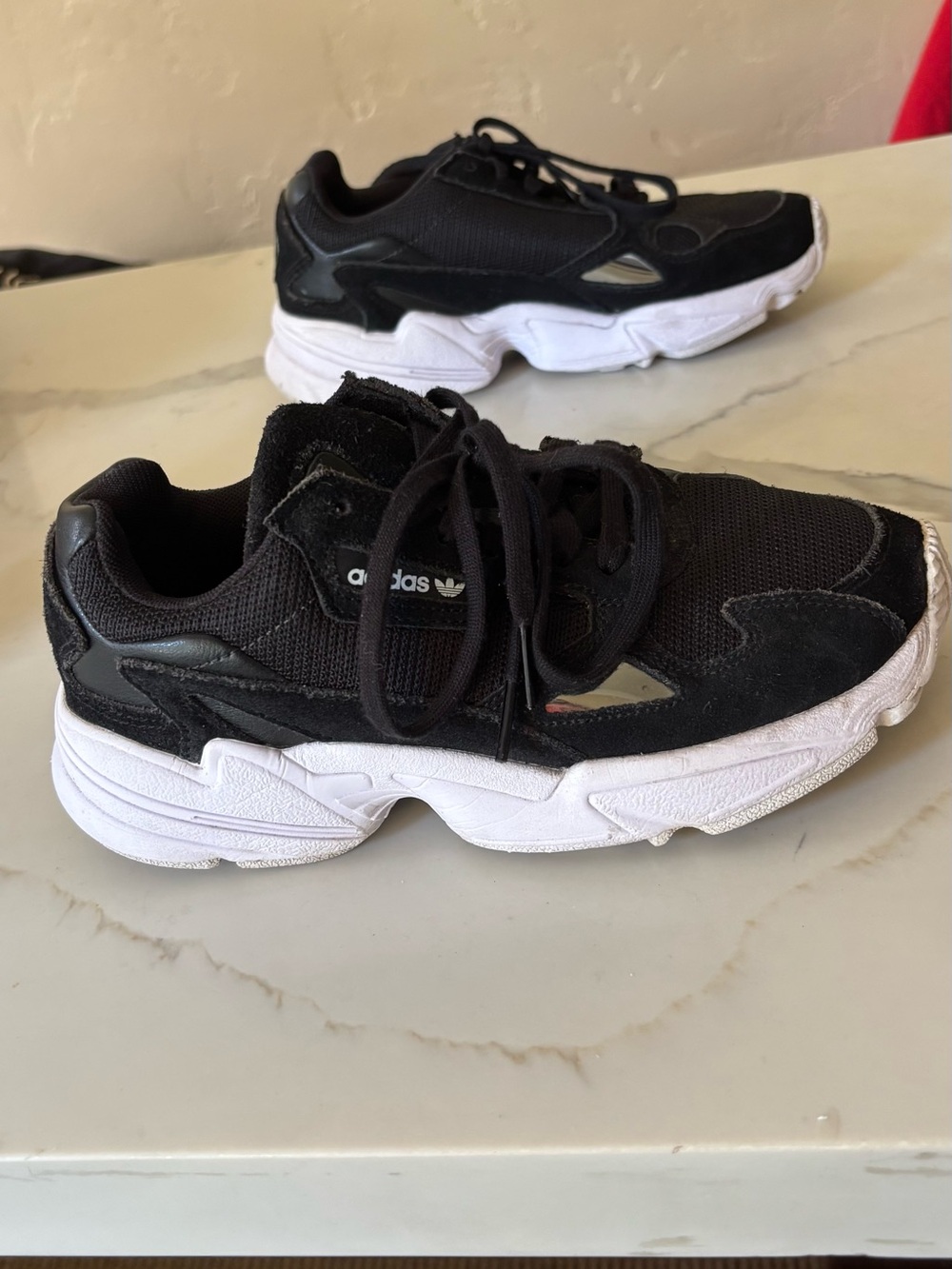 Adidas Falcon Women's Shoes size 5in black with a chunky white sole